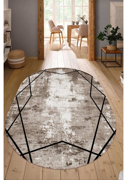 Dijital Baskılı Kaymaz Taban Yıkanabilir Oval Salon Halısı Mutfak Halısı Yolluk NDO-HT-696