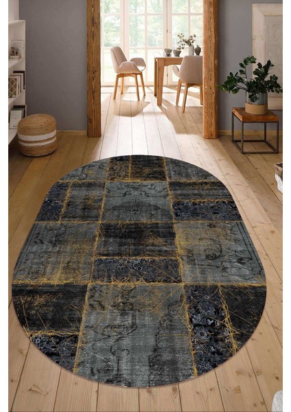 Dijital Baskılı Kaymaz Taban Yıkanabilir Oval Salon Halısı Mutfak Halısı Yolluk NDO-HT-918