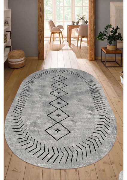 Dijital Baskılı Kaymaz Taban Yıkanabilir Oval Salon Halısı Mutfak Halısı Yolluk NDO-HT-962