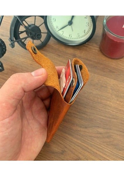 El Yapımı Deri 2 Bölmeli Çıtçıtlı Minimal Kartlık Cüzdan