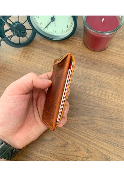 El Yapımı Deri 2 Bölmeli Çıtçıtlı Minimal Kartlık Cüzdan