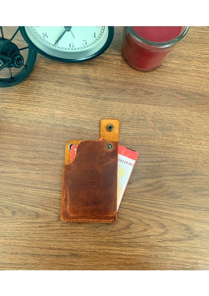 El Yapımı Deri 2 Bölmeli Çıtçıtlı Minimal Kartlık Cüzdan