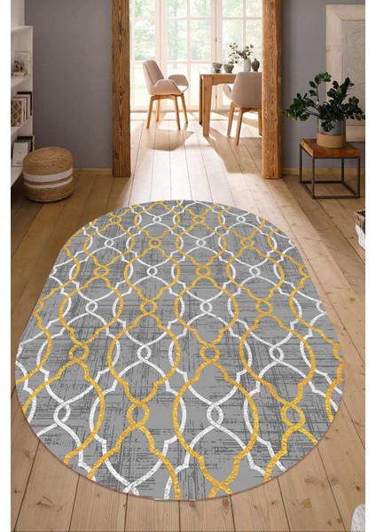 Dijital Baskılı Kaymaz Taban Yıkanabilir Oval Salon Halısı Mutfak Halısı Yolluk NDO-HY-1055