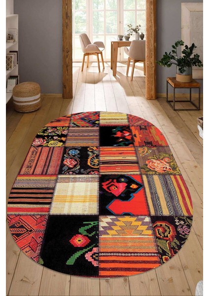 Dijital Baskılı Kaymaz Taban Yıkanabilir Oval Salon Halısı Mutfak Halısı Yolluk NDO-HY-1104