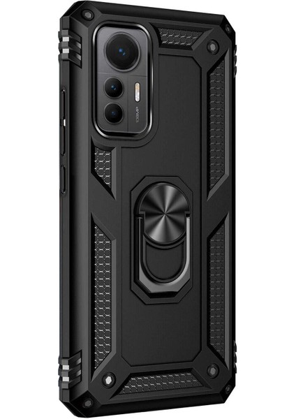 Xiaomi Mi 12 Lite Kılıf Military Ring Holder Siyah
