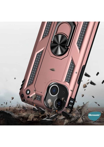 Apple iPhone 14 Kılıf Military Ring Holder Rose Gold modelleri
