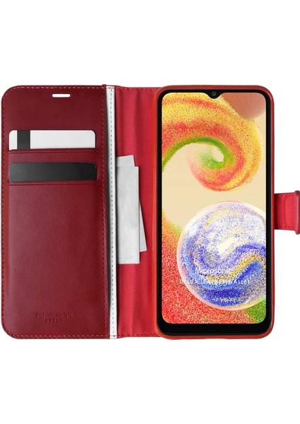 Samsung Galaxy A04 Kılıf Delux Leather Wallet Kırmızı