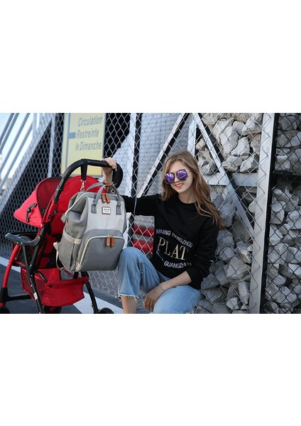 Çok Fonksiyonlu Büyük Kapasiteli Anne-Bebek Sırt Çantası - Gri Beyaz (Yurt Dışından) fiyatları