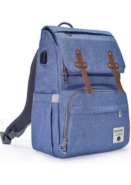 USB Şarj Portu Ile Büyük Kapasiteli Çok Fonksiyonlu Sırt Çantası Anne ve Bebek Sırt Çantası - Mavi (Yurt Dışından)