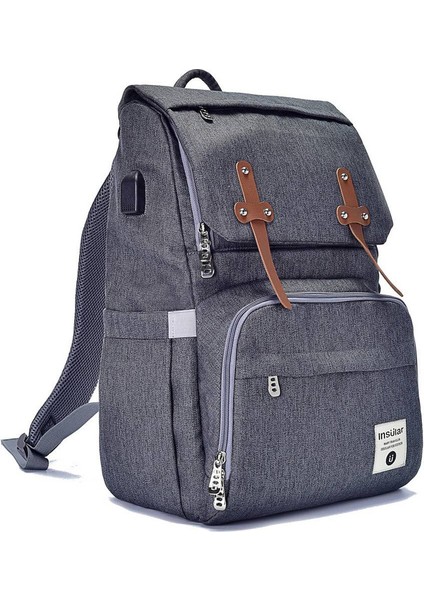 USB Şarj Portu Ile Büyük Kapasiteli Çok Fonksiyonlu Sırt Çantası Anne ve Bebek Sırt Çantası - Siyah (Yurt Dışından)