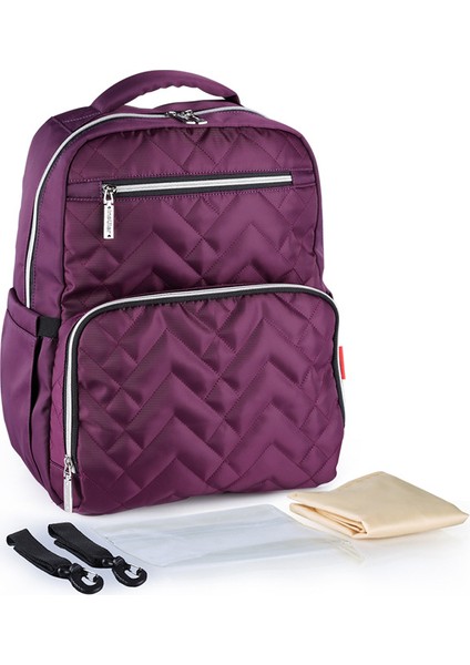 Şık Omuz Su Geçirmez Naylon Anne Çantası Büyük Kapasiteli Anne ve Bebek Dışarı Sırt Çantası - Mor (Yurt Dışından)