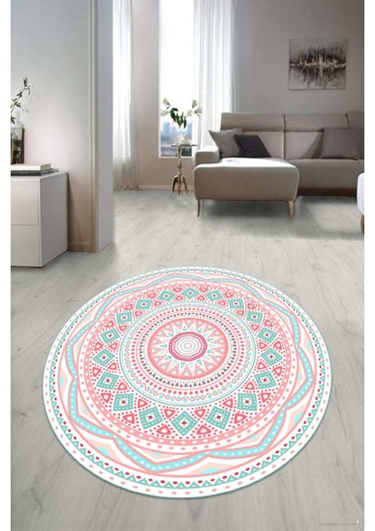 Dijital Baskılı Kaymaz Taban Yıkanabilir Yuvarlak Lazer Kesim Salon Halısı Paspas NLZR-SD-101