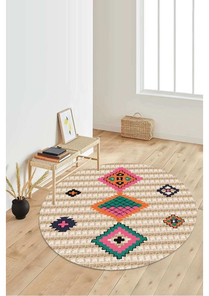 Dijital Baskılı Kaymaz Taban Yıkanabilir Yuvarlak Salon Halısı Koridor Halısı Paspas NDY-HK-143