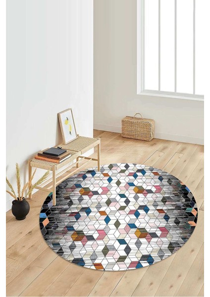 Dijital Baskılı Kaymaz Taban Yıkanabilir Yuvarlak Salon Halısı Koridor Halısı Paspas NDY-HT-1406