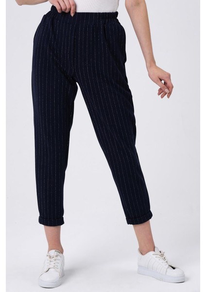 Beli Lastikli Çizgili Pantolon (B22-136A)