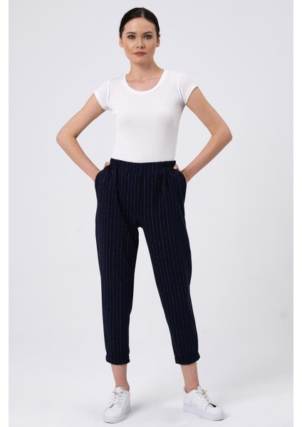Beli Lastikli Çizgili Pantolon (B22-136A)