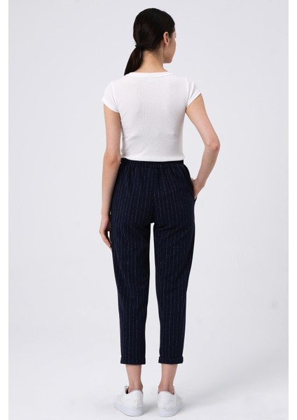 Beli Lastikli Çizgili Pantolon (B22-136A)
