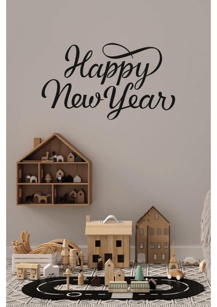 Lizpo Decor Happy New Year Temalı Vitrin Cam Sticker Dekorasyon 90 x 50 Model 3 Siyah