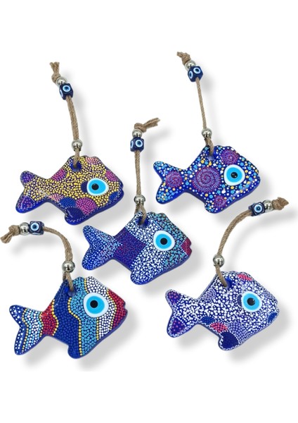 El Üretimi Ev Oda Dekorasyon Süsü Hediyelik El Emeği Balık Figürlü Nazar Boncuğu 14CM.