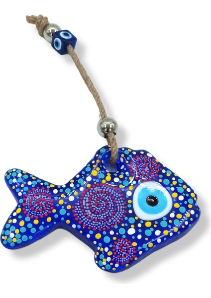 El Üretimi Ev Oda Dekorasyon Süsü Hediyelik El Emeği Balık Figürlü Nazar Boncuğu 14CM. modelleri