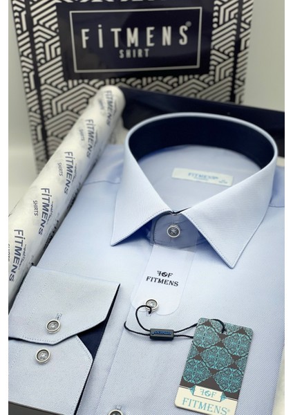 Erkek Klasik Uzun Kol Gabardin Düz Hediye Kutulu Gömlek - Açık Mavi