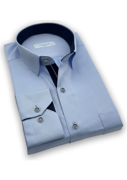 Erkek Klasik Uzun Kol Gabardin Düz Hediye Kutulu Gömlek - Açık Mavi fiyatları