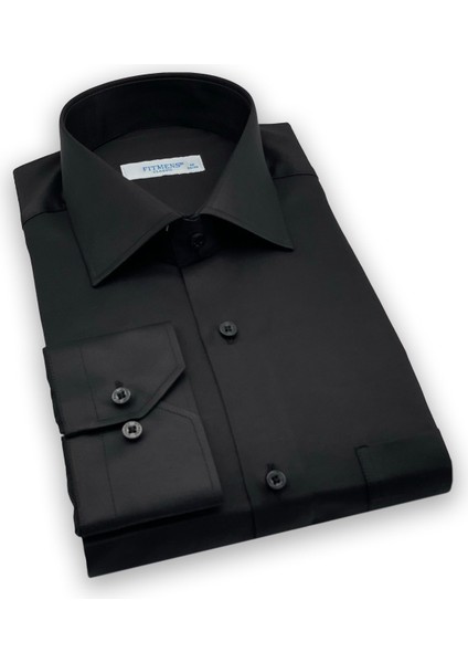 Erkek Klasik Uzun Kol Gold Saten Hediye Kutulu Gömlek - Siyah fiyatları