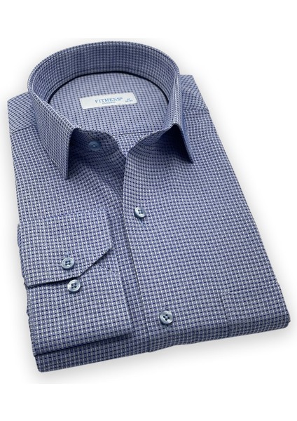 Erkek Klasik Uzun Kol Kare Armür Desenli Hediye Kutulu Gömlek - Saks Mavi fiyatları
