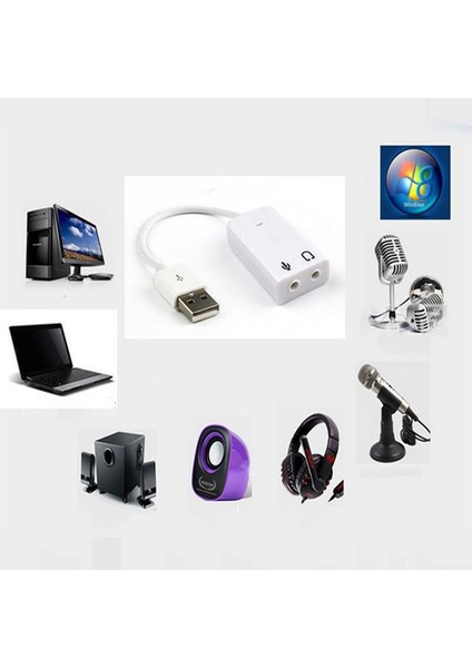 Harici Kablolu 7.1 USB Ses Kartı 3.5mm Mikrofon Çevirici Dönüştürücü Adaptör