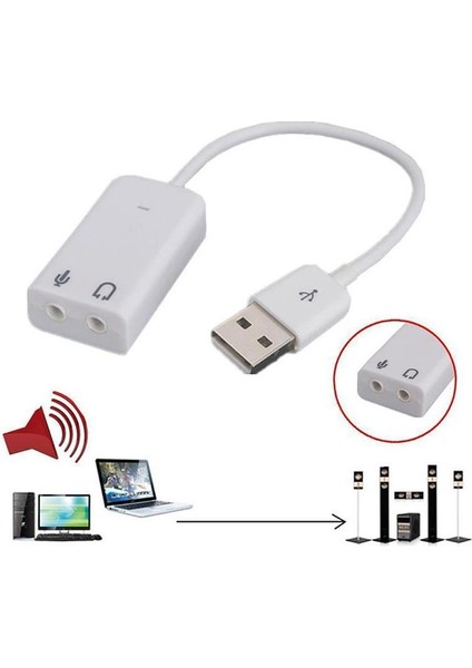 Harici Kablolu 7.1 USB Ses Kartı 3.5mm Mikrofon Çevirici Dönüştürücü Adaptör