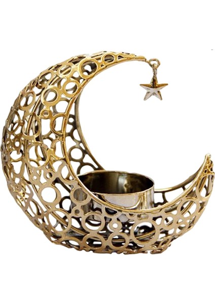 Eid Moon Star Candlestick Masaüstü Ramazan Dekorasyon Hediye Şam Tutucu Altın