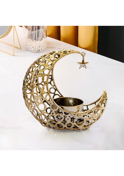 Eid Moon Star Candlestick Masaüstü Ramazan Dekorasyon Hediye Şam Tutucu Altın