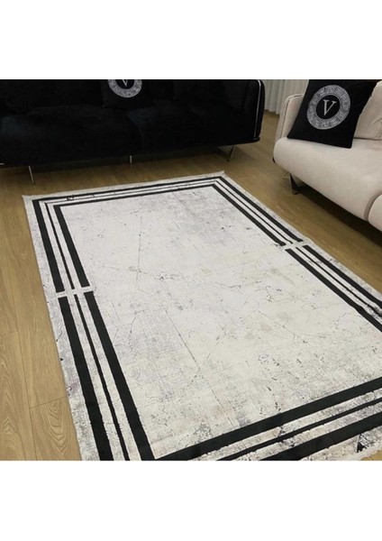 Ipek Halı Erva 18101 Gri Siyah Çerçeveli Modern Salon Halısı