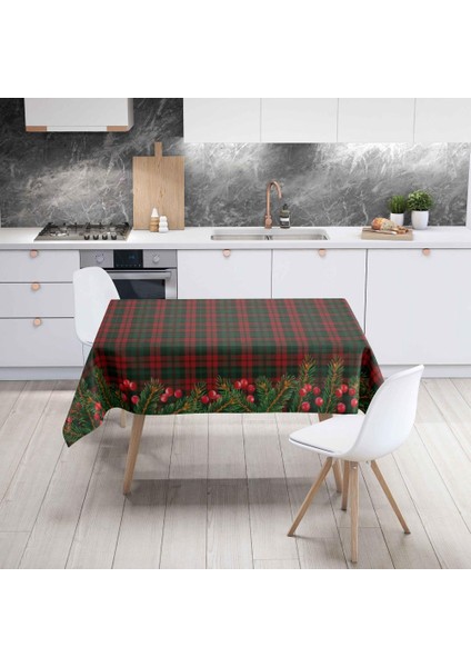 Yılbaşı Temalı Kırmızı Ökseotu Meyveli Masa Örtüsü 160 x 220 cm