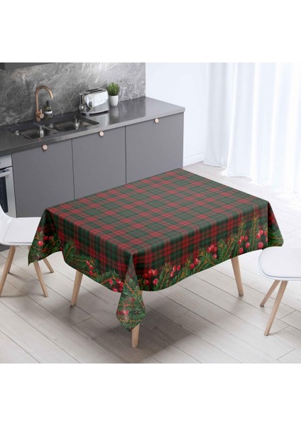 Yılbaşı Temalı Kırmızı Ökseotu Meyveli Masa Örtüsü 160 x 220 cm
