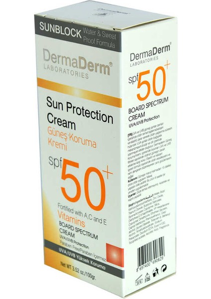 Güneş Koruma Kremi Spf 50+ Faktör Parabensiz Uva/Uvb Yüksek Koruma 100 Gr