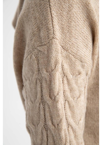 Regular Fit Kapüşonlu Uzun Kollu Örgü Desenli Triko Tunik W0610AZ22WN