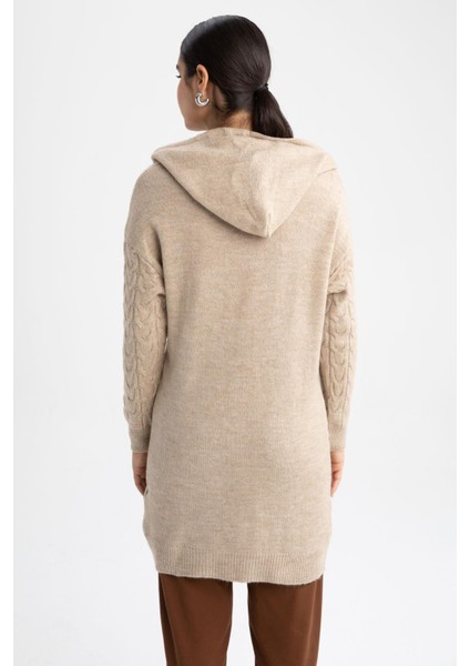 Regular Fit Kapüşonlu Uzun Kollu Örgü Desenli Triko Tunik W0610AZ22WN