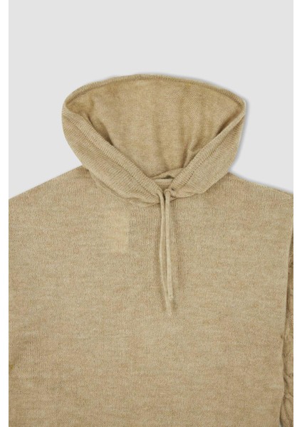 Regular Fit Kapüşonlu Uzun Kollu Örgü Desenli Triko Tunik W0610AZ22WN