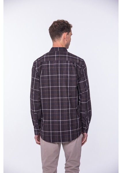 Erkek Klasik Uzun Kol Kışlık Ekoseli Oduncu Yaka Altı Düğmeli Pamuklu Hediye Kutulu Gömlek M523 - Kahverengi fırsatları