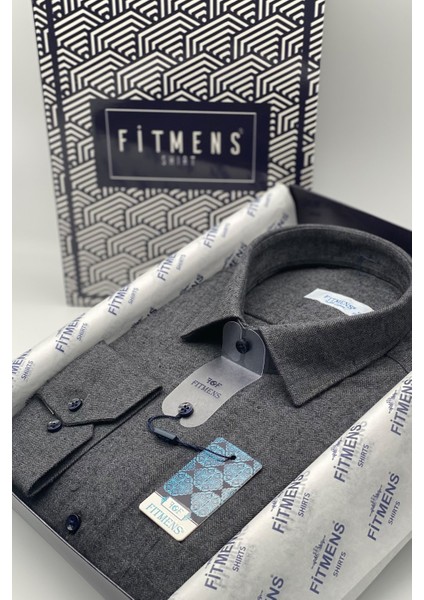 Erkek Klasik Uzun Kol Kışlık Balıksırtı Oduncu Yaka Altı Düğmeli Pamuklu Hediye Kutulu Gömlek - Antrasit