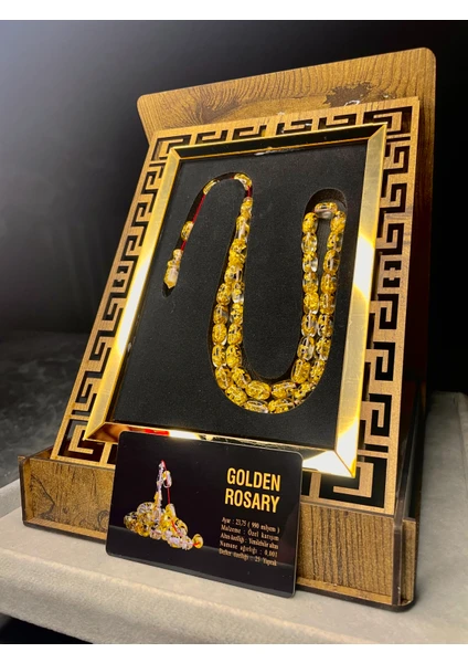 Alturki Tesbih 24 Ayar Altın Parçacıklı Golden Rosary Özel Tasarım Ahşap Kutulu Tesbih