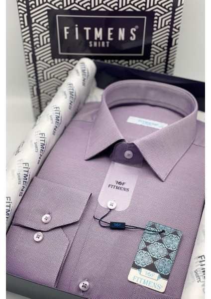 Erkek Klasik Uzun Kol Oxford Hediye Kutulu Gömlek - Mor