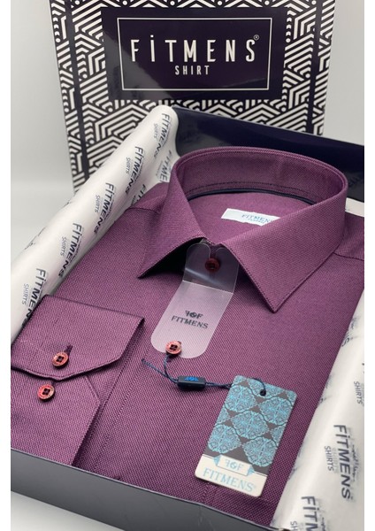 Erkek Klasik Uzun Kol Oxford Hediye Kutulu Gömlek - Mürdüm