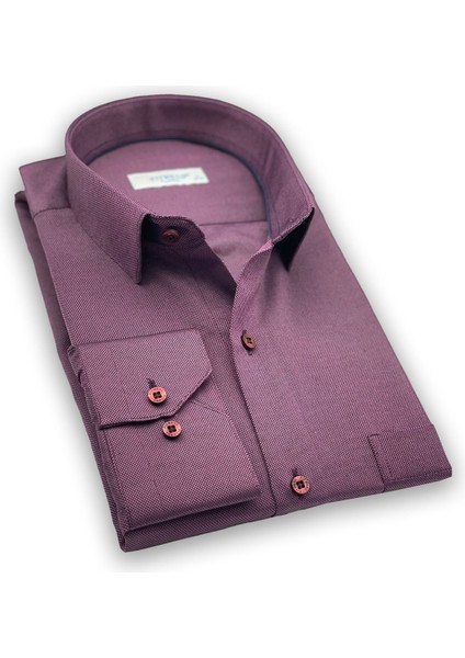 Erkek Klasik Uzun Kol Oxford Hediye Kutulu Gömlek - Mürdüm fiyatları