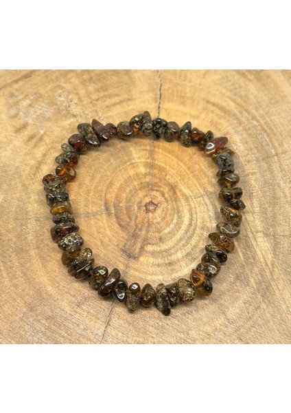 Damla Kehribar Antik Yeşil Yetişkin Lastikli Bileklik