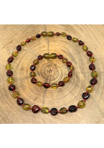 Damla Kehribar Yeşil Kırmızı Renk Bebek Kolye Bileklik Set fiyatları