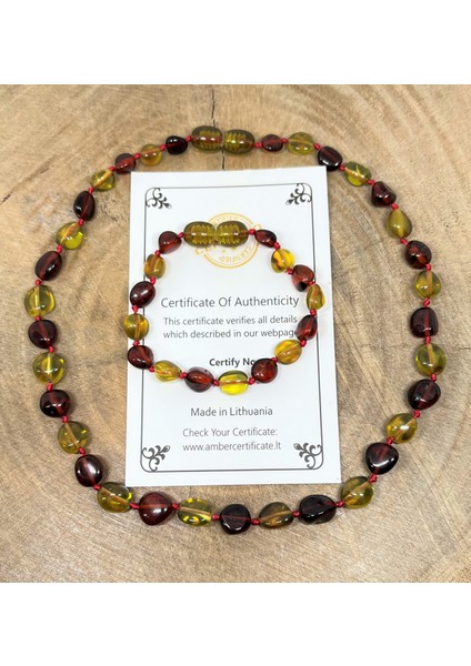 Damla Kehribar Yeşil Kırmızı Renk Bebek Kolye Bileklik Set modelleri