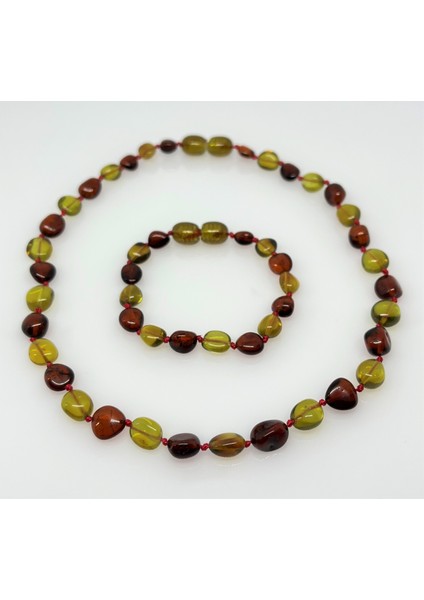 Damla Kehribar Yeşil Kırmızı Renk Bebek Kolye Bileklik Set indirimleri