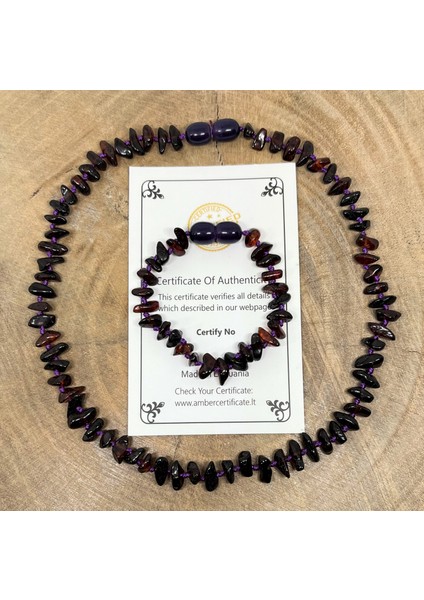 Damla Kehribar Vişne Renk Uzun Kesim Bebek Kolye Bileklik Set fiyatları